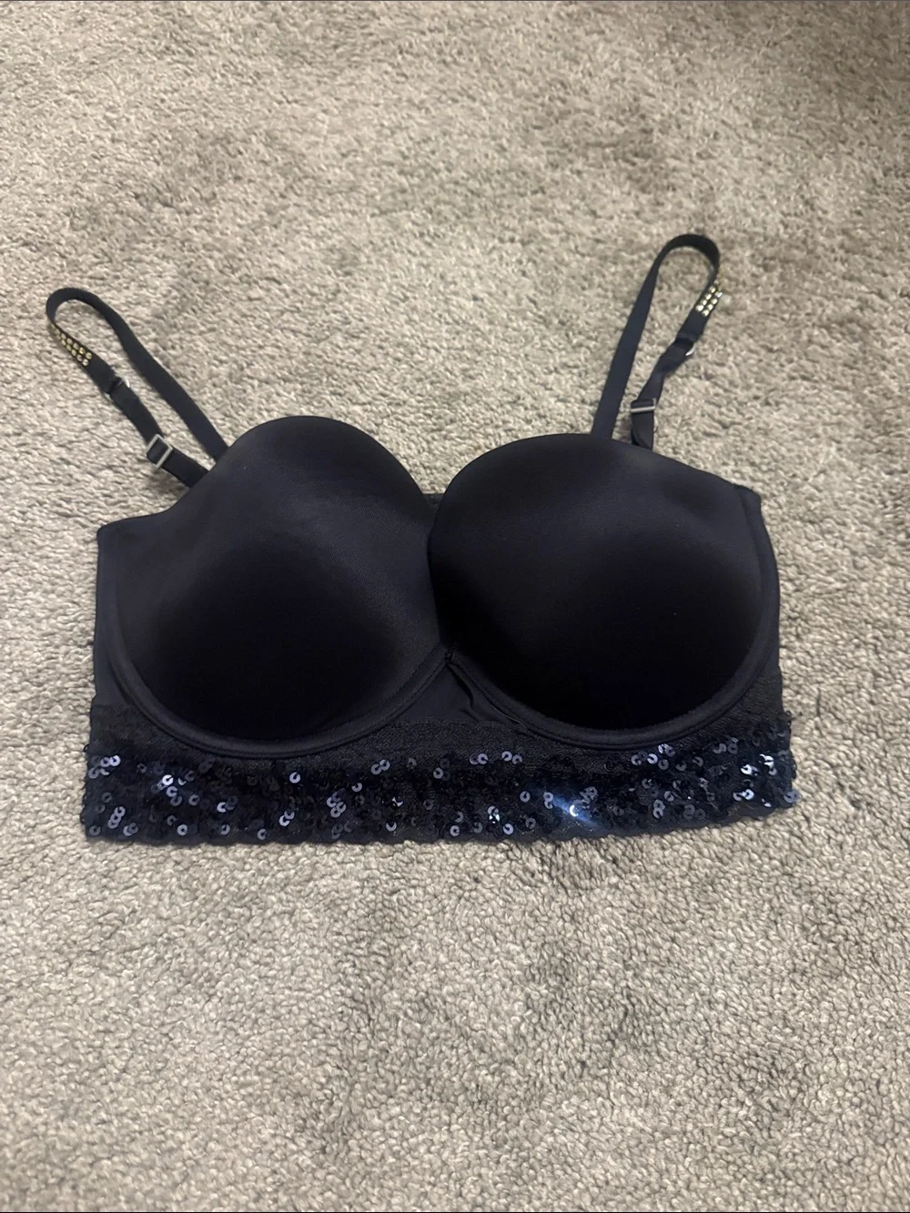 PINK Victoria's Secret Black Sequin Bandeau Bra with Straps